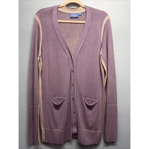 Vera Wang Simply Vera Long Sleeve Cardigan - Lavender w/Beige Trim - Size Large